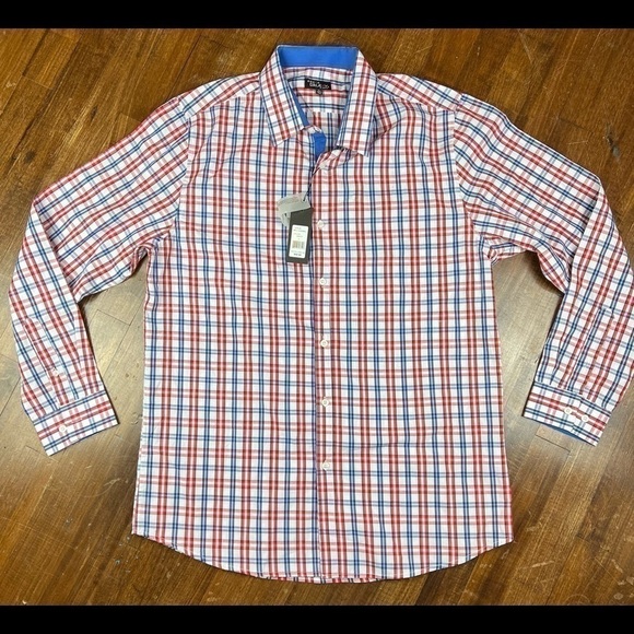 NWT Mens Galaxy by Harvic L Button Down Dress Shirt $58 Red White Blue Patriotic - Picture 1 of 8